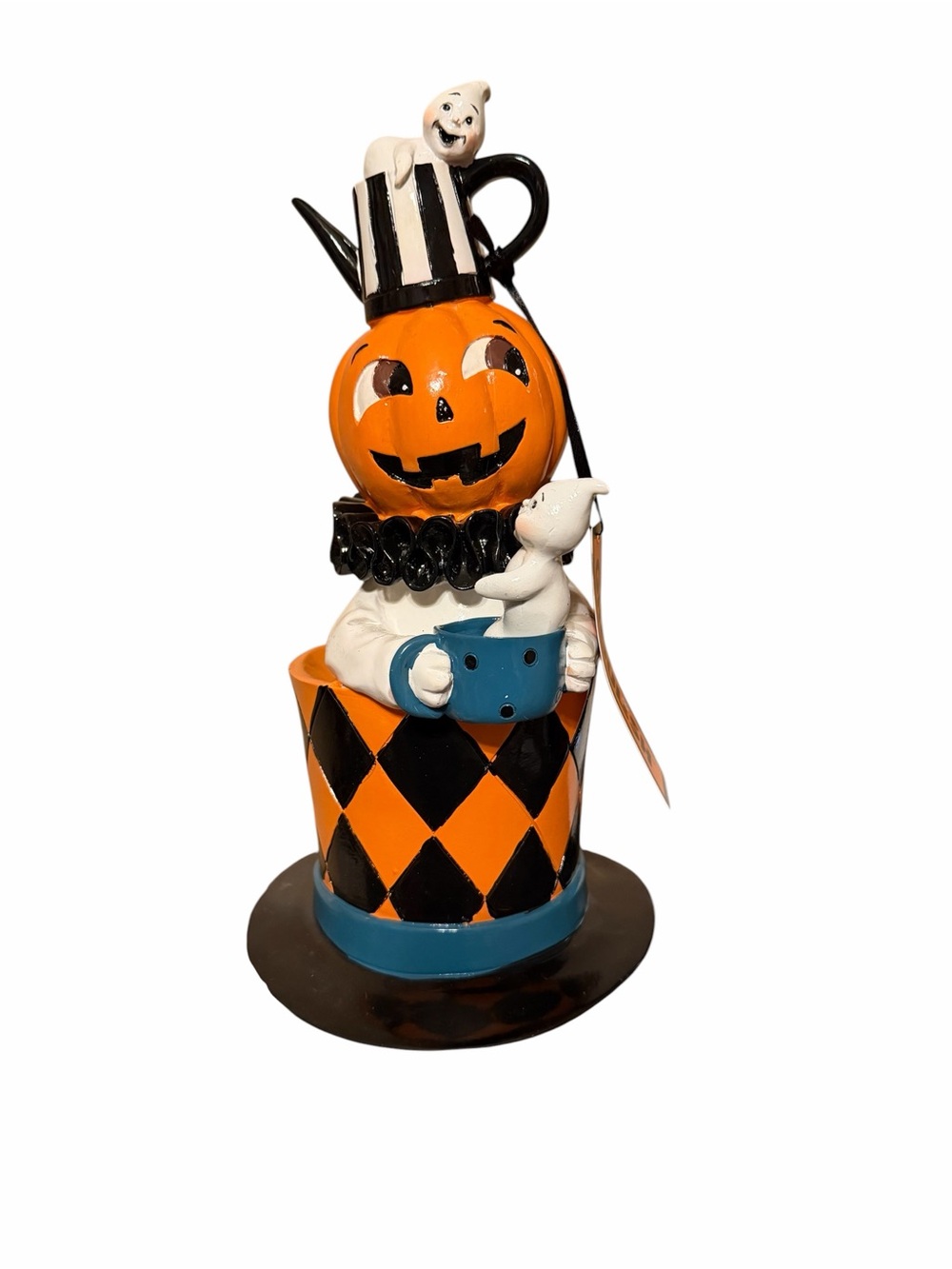 Ghoulish Halloween Ceramic Pumpkin Figurine - Orange & Black